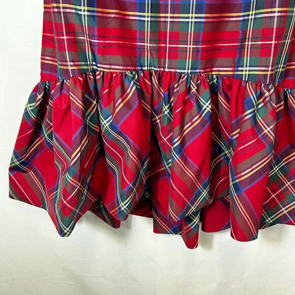 Vineyard Vines Red Tartan Plaid Taffeta Sleeveless Ruffle Hem Party Dress Sz 00 - Picture 7 of 13